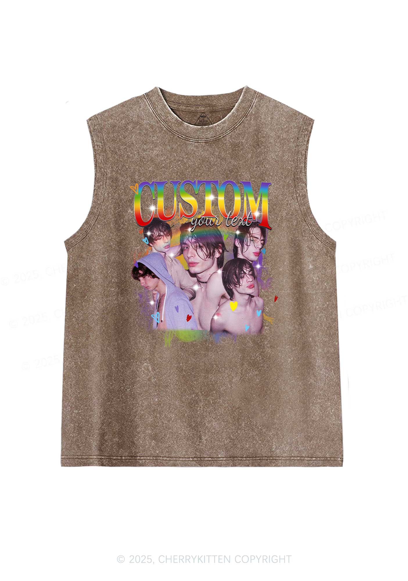 Custom Rainbow Text Pride Y2K Washed Muscle Tank Cherrykitten