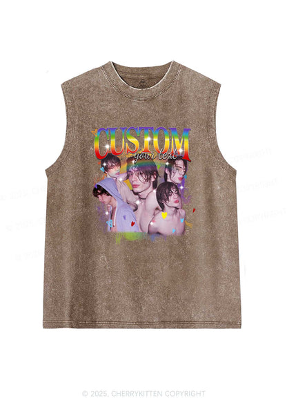 Custom Rainbow Text Pride Y2K Washed Muscle Tank Cherrykitten