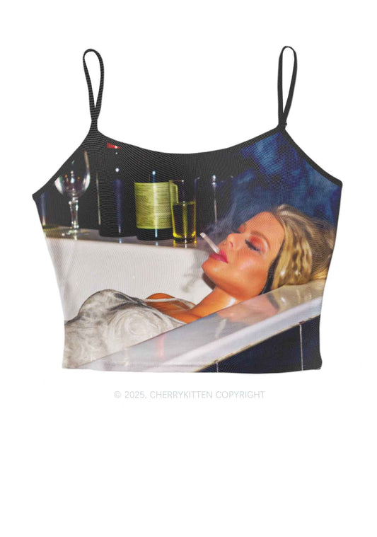 Smoking Woman Y2K Mesh Cami Tank Cherrykitten