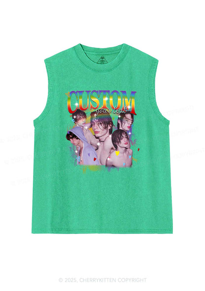 Custom Rainbow Text Pride Y2K Washed Muscle Tank Cherrykitten