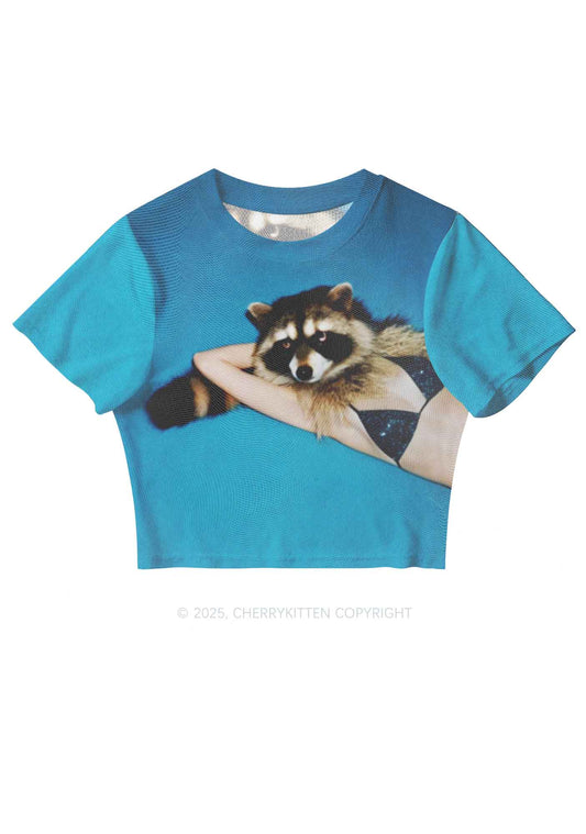 Bikini Raccoon Y2K Mesh Crop Top Cherrykitten