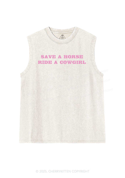 Glitter Save A Horse Ride A Cowgirl Y2K Washed Muscle Tank Cherrykitten