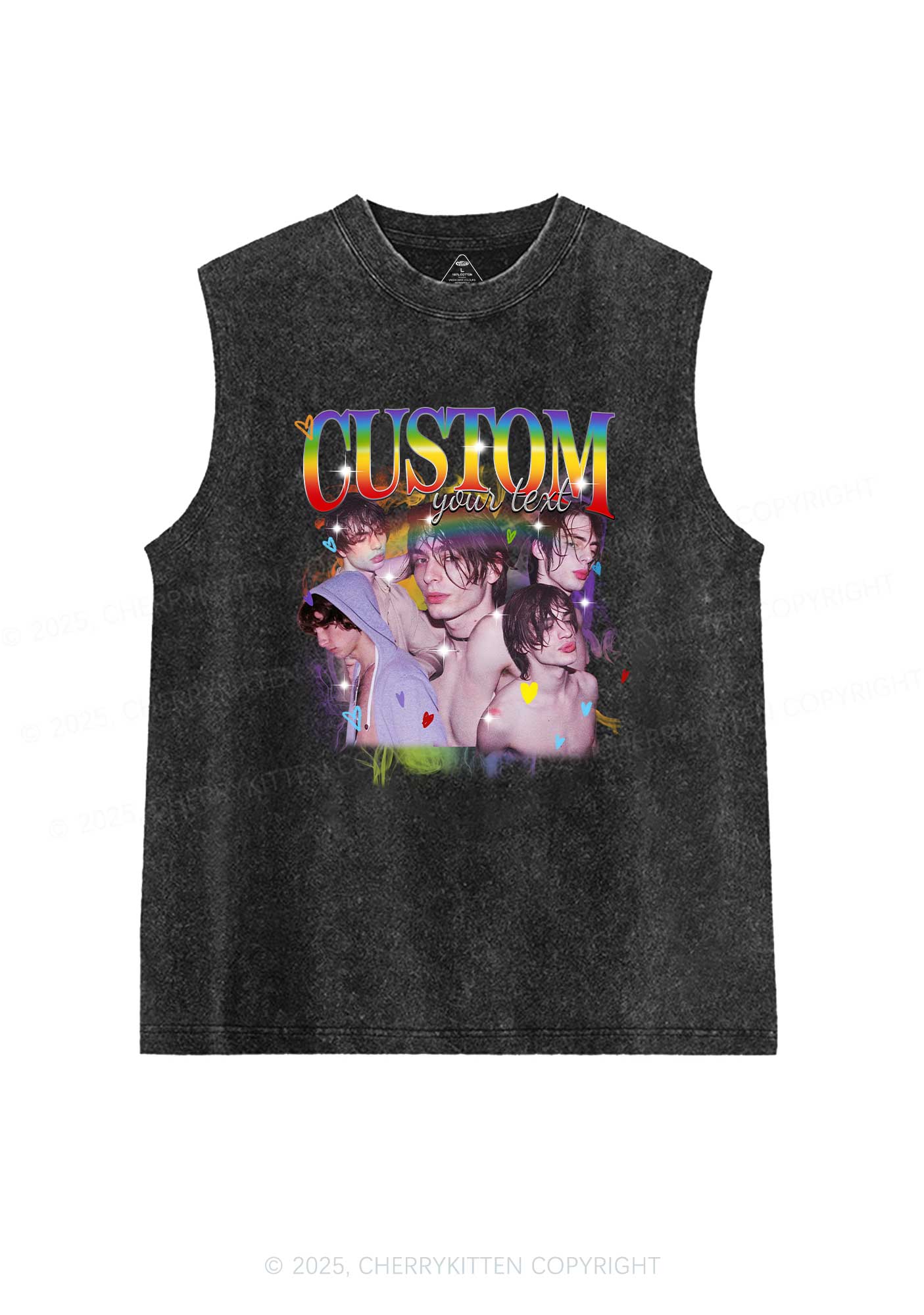 Custom Rainbow Text Pride Y2K Washed Muscle Tank Cherrykitten