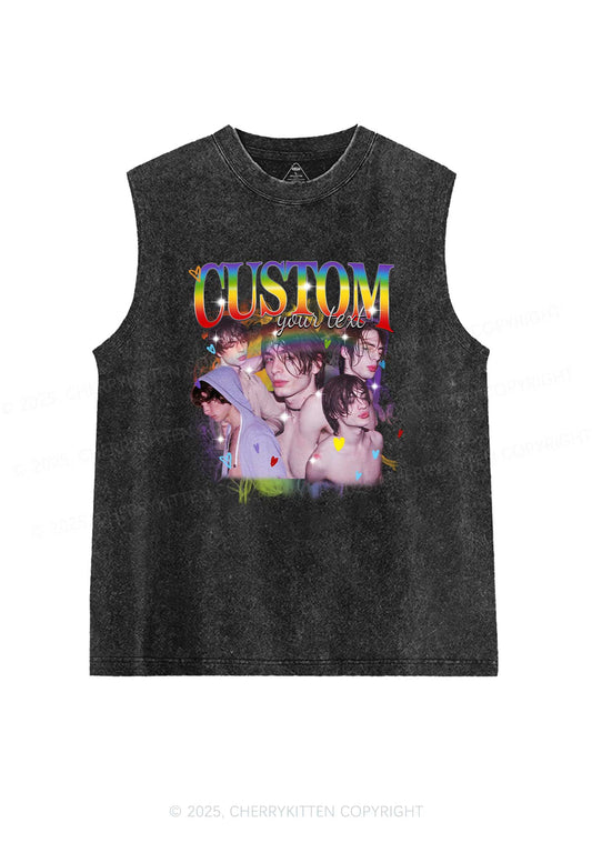 Custom Rainbow Text Pride Y2K Washed Muscle Tank Cherrykitten