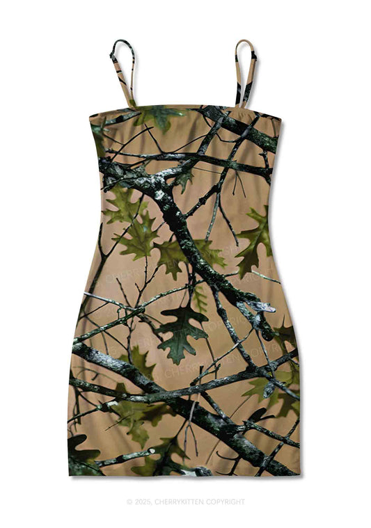 Branches Camouflage Y2K Print Slip Dress Cherrykitten