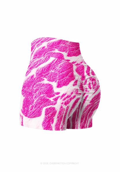 Halloween Pink Beef Texture Y2K Print Gym Shorts Cherrykitten