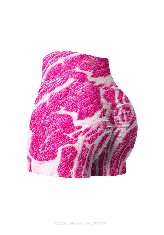 Halloween Pink Beef Texture Y2K Print Gym Shorts Cherrykitten