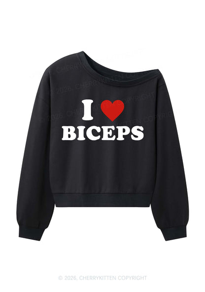 I Love Biceps Y2K Off Shoulder Sweatshirts Cherrykitten