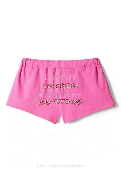 Rhinestone I Support Gay Rights Y2K Drawstring Mini Shorts Cherrykitten