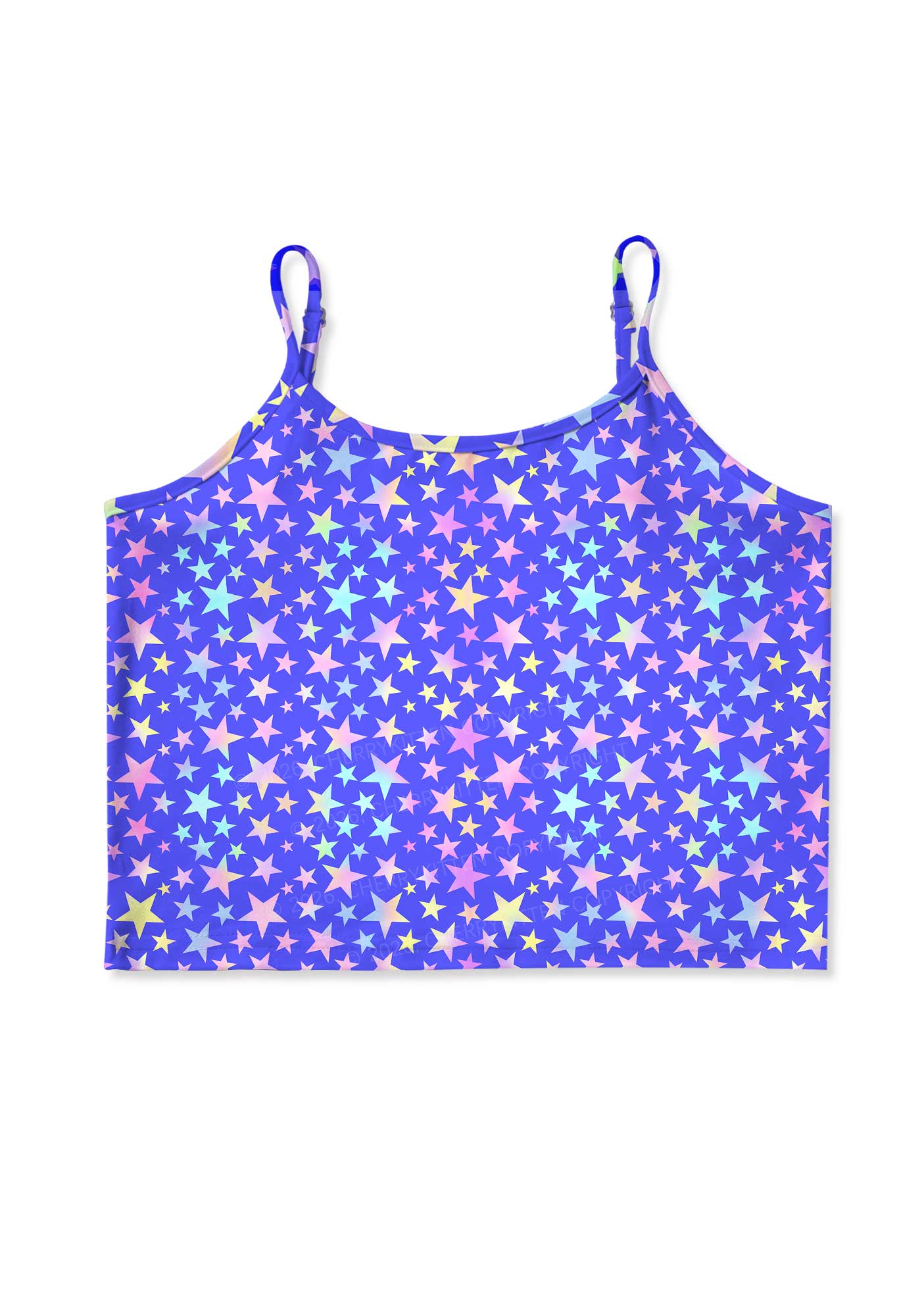 Rainbow Star On Purple Y2K Print Cami Crop Top Cherrykitten