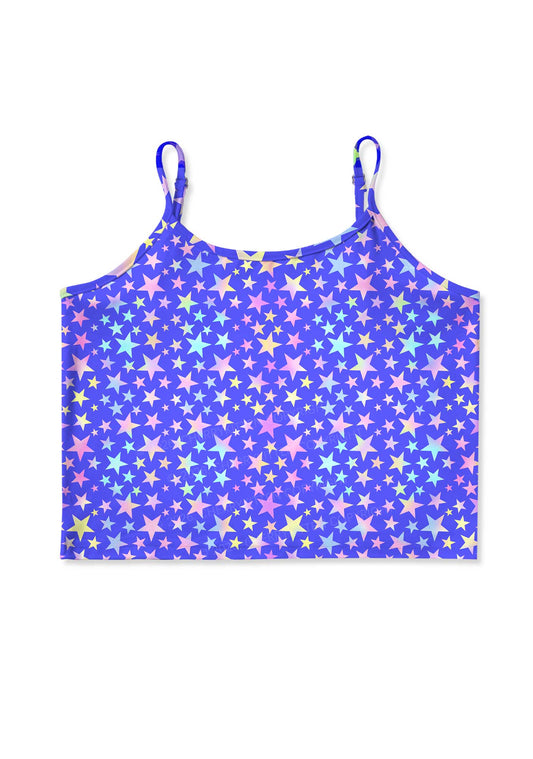 Rainbow Star On Purple Y2K Print Cami Crop Top Cherrykitten