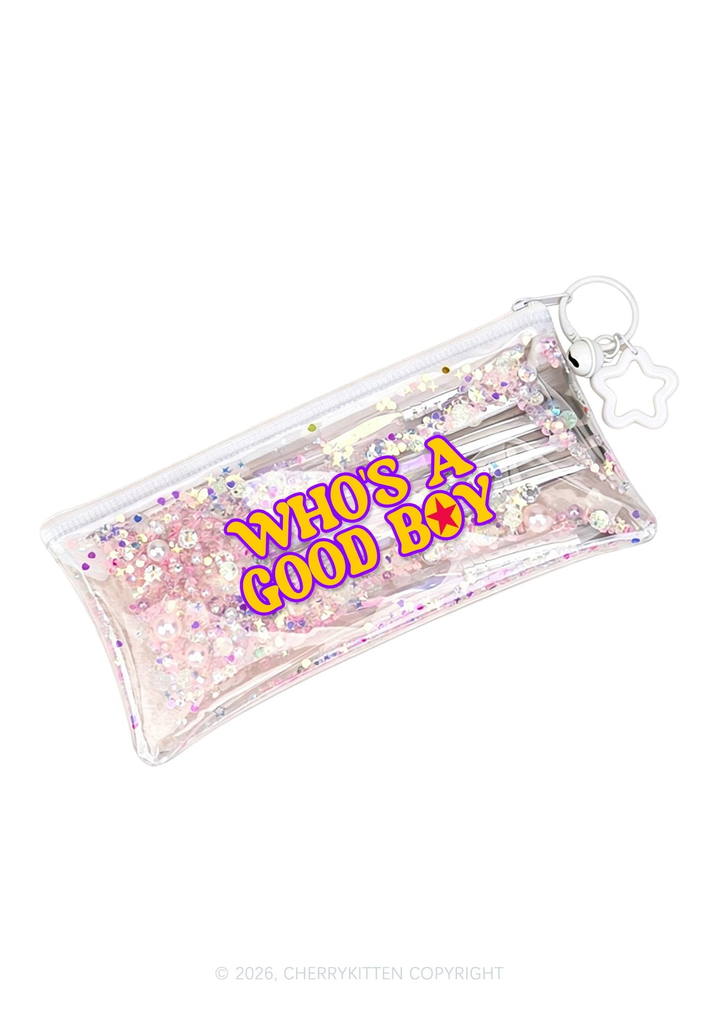 Whos A Good Boy Y2K Quicksand Transparent Pencil Pouch Cherrykitten