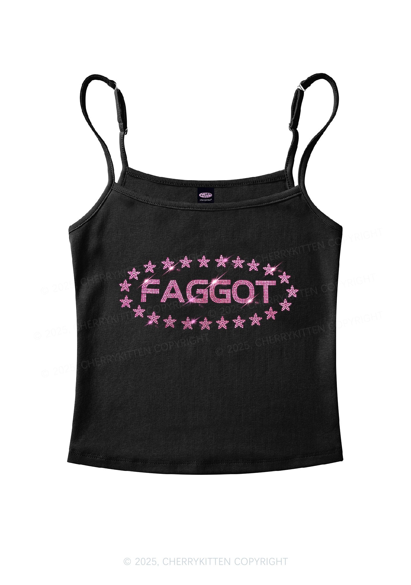 Rhinestone Pink Faggot Stars Pride Y2K Spaghetti Strap Cami Cherrykitten