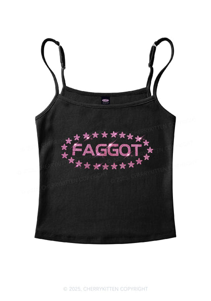 Rhinestone Pink Faggot Stars Pride Y2K Spaghetti Strap Cami Cherrykitten