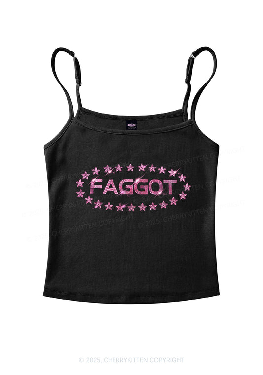 Rhinestone Pink Faggot Stars Pride Y2K Spaghetti Strap Cami Cherrykitten