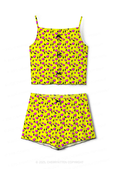 Heart Flash Valentine's Day Y2K Print Cami Shorts Pajama Set Cherrykitten