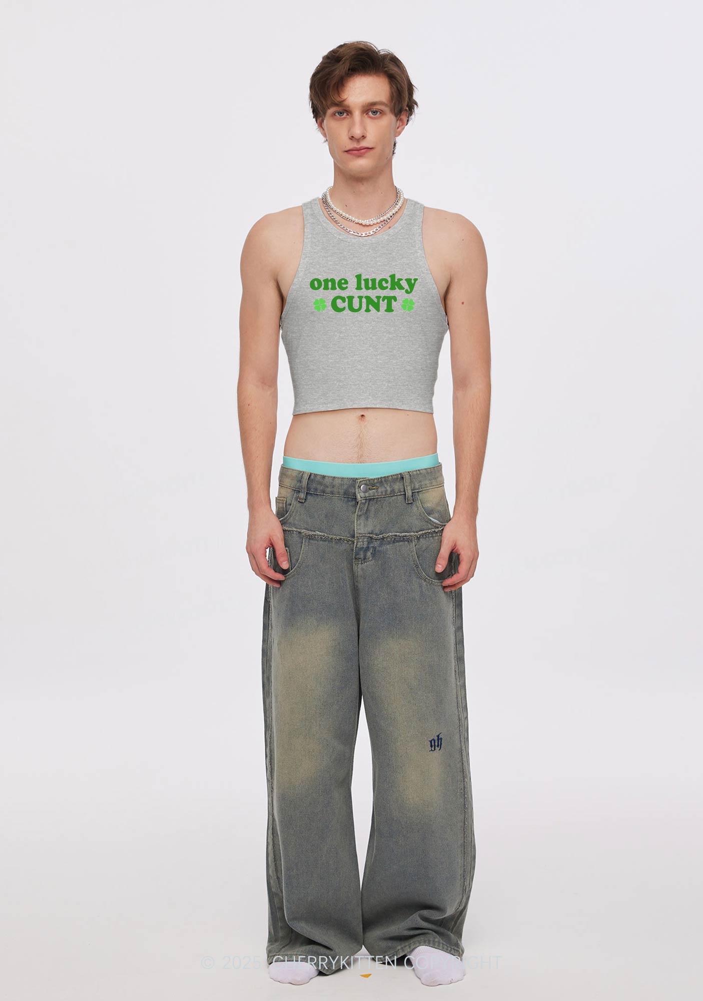 One Lucky Cxxt St Patricks Y2K Crop Tank Top Cherrykitten