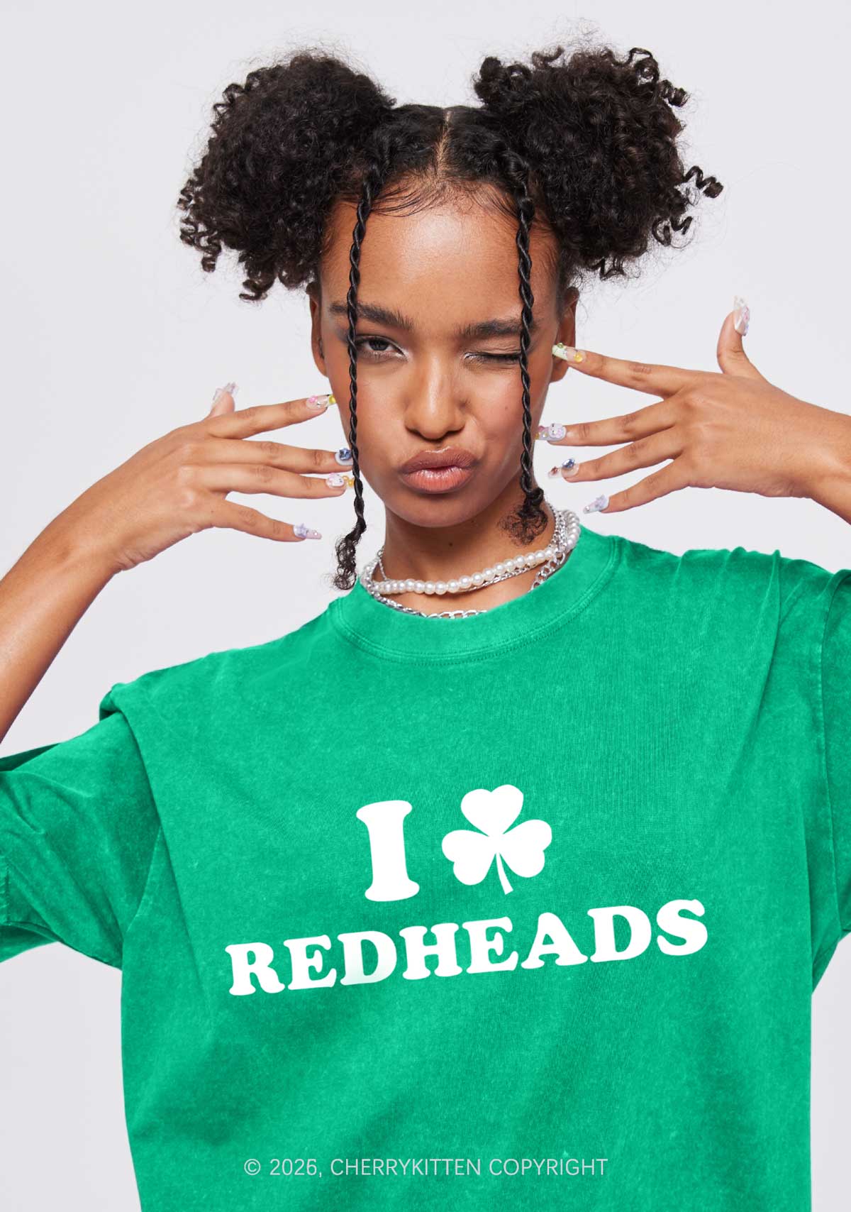 I Love Redheads St Patricks Y2K Washed Tee Cherrykitten