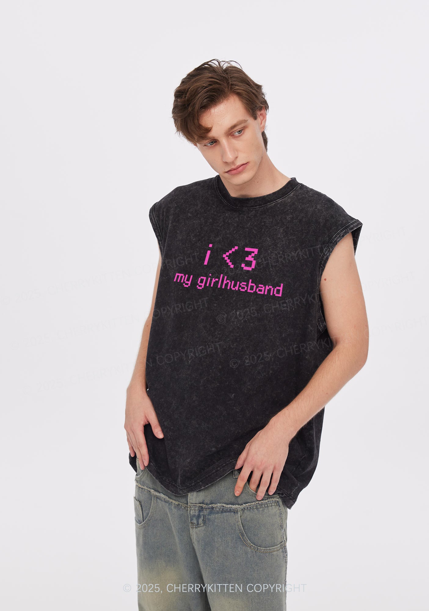 I Love My Girlhusband Y2K Washed Muscle Tank Cherrykitten