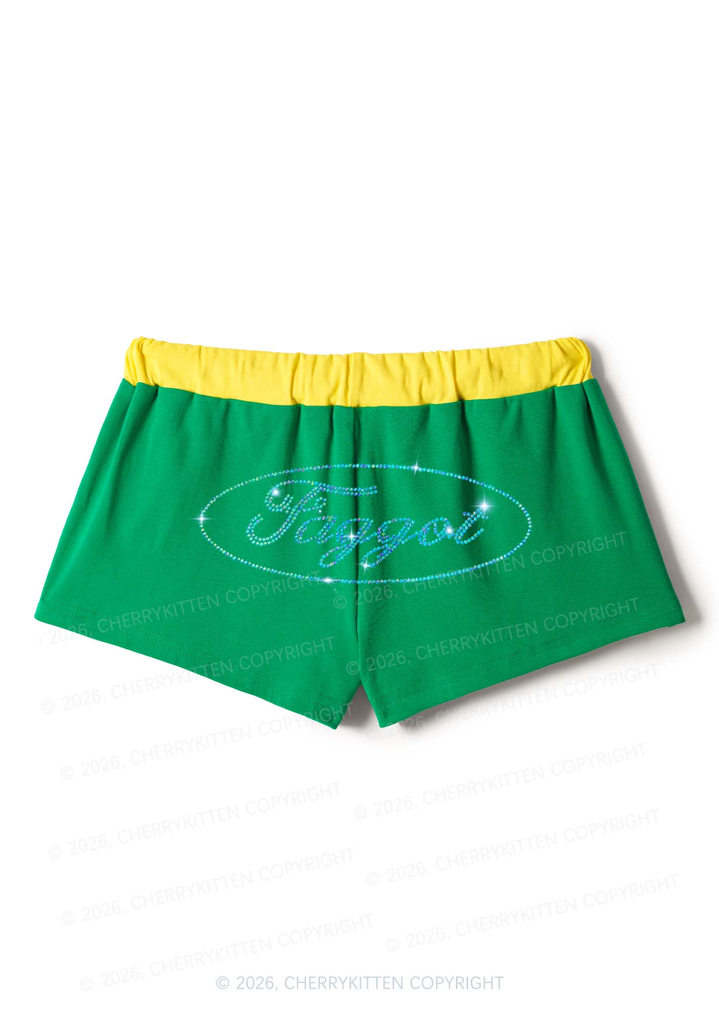 Rhinestone Oval Faggot Pride Y2K Drawstring Mini Shorts Cherrykitten