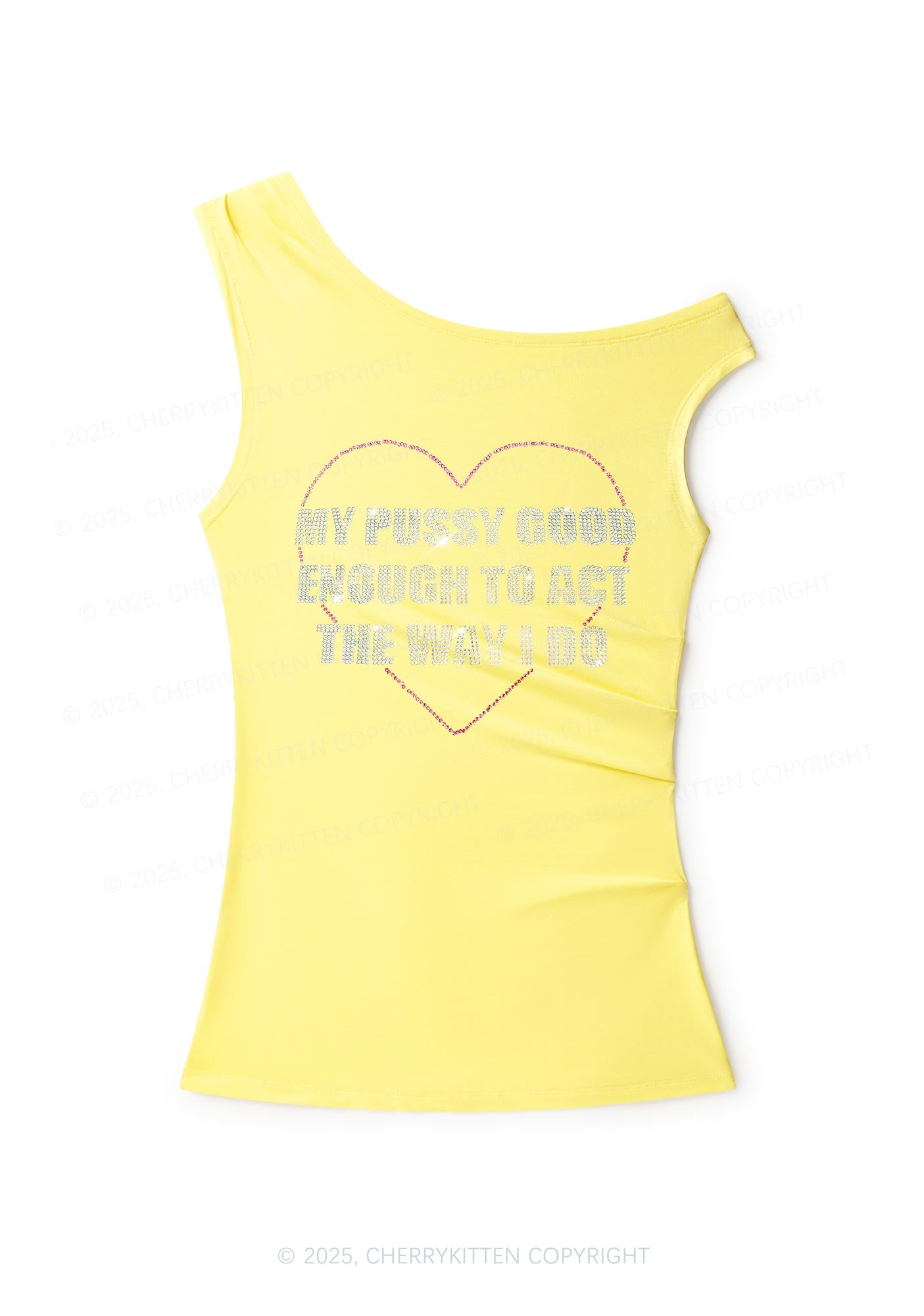 Rhinestone Good Enough To Act Y2K Off Shoulder Tank Top Cherrykitten