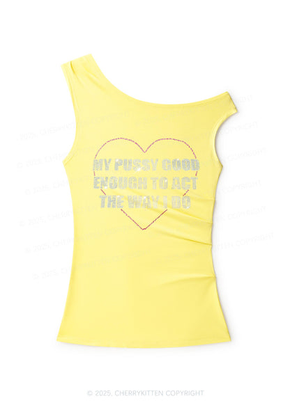 Rhinestone Good Enough To Act Y2K Off Shoulder Tank Top Cherrykitten