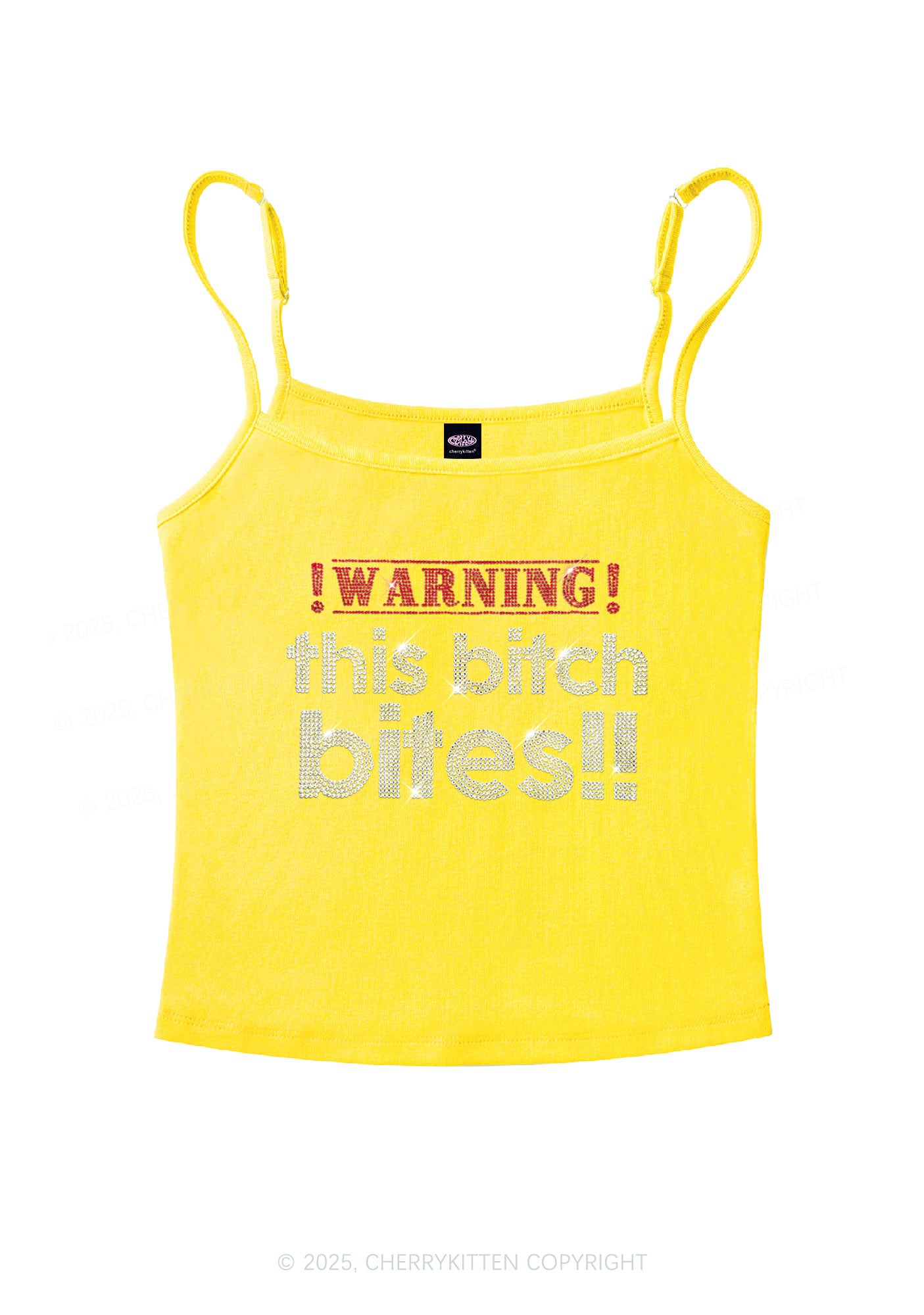 Rhinestone This Bxxch Bites Y2K Spaghetti Strap Cami Cherrykitten