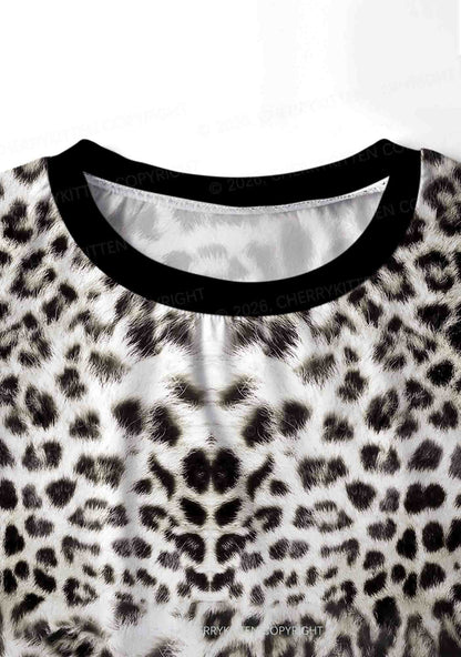 Snow Leopard Y2K Print Long Sleeve Pajama Set Cherrykitten