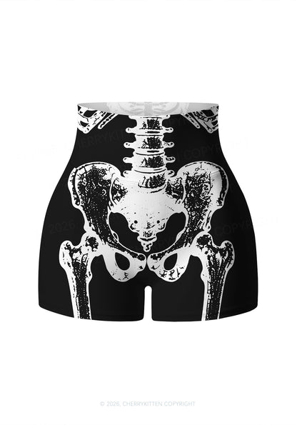 Halloween Anatomical Pelvis Y2K Print Gym Shorts Cherrykitten