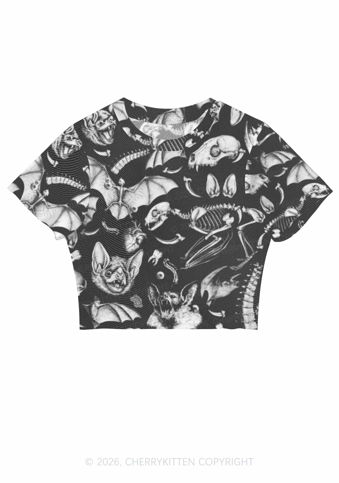 Halloween Goth Animal Bone Skull Y2K Mesh Crop Top Cherrykitten