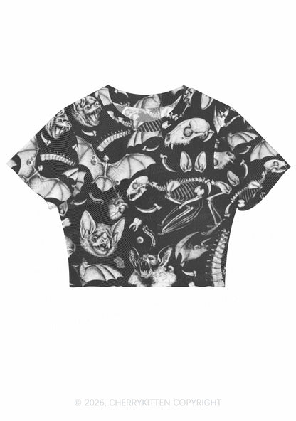 Halloween Goth Animal Bone Skull Y2K Mesh Crop Top Cherrykitten