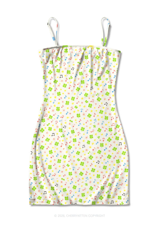 Music Notes Clover Stars St Patricks Y2K Print Slip Dress Cherrykitten