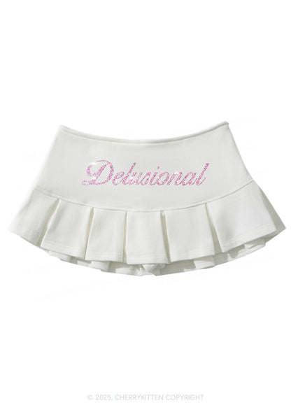 Rhinestone Delusional Y2K Mini Pleated Skirts Cherrykitten