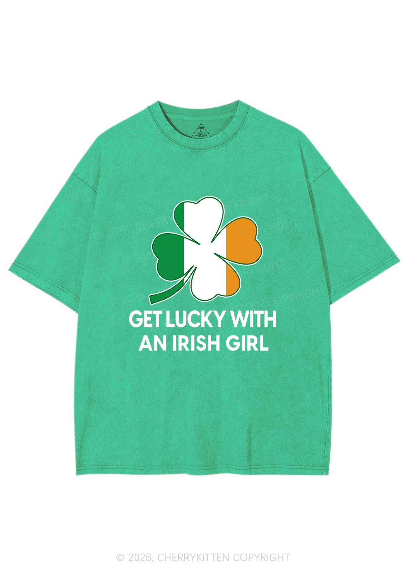 Get Lucky Irish Girl St Patricks Y2K Washed Tee Cherrykitten