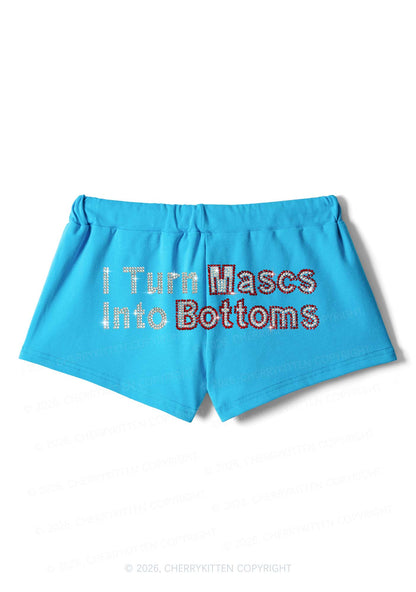 Rhinestone I Turn Mascs Into Bottoms Y2K Drawstring Mini Shorts Cherrykitten