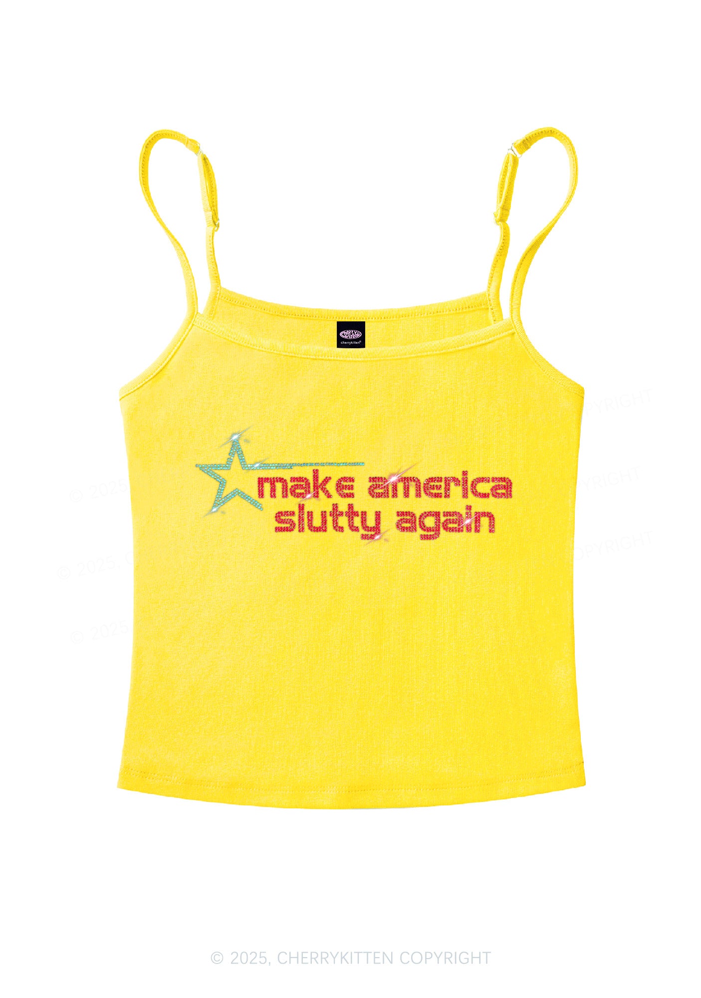 Rhinestone Make America Slxtty Again Y2K Spaghetti Strap Cami Cherrykitten