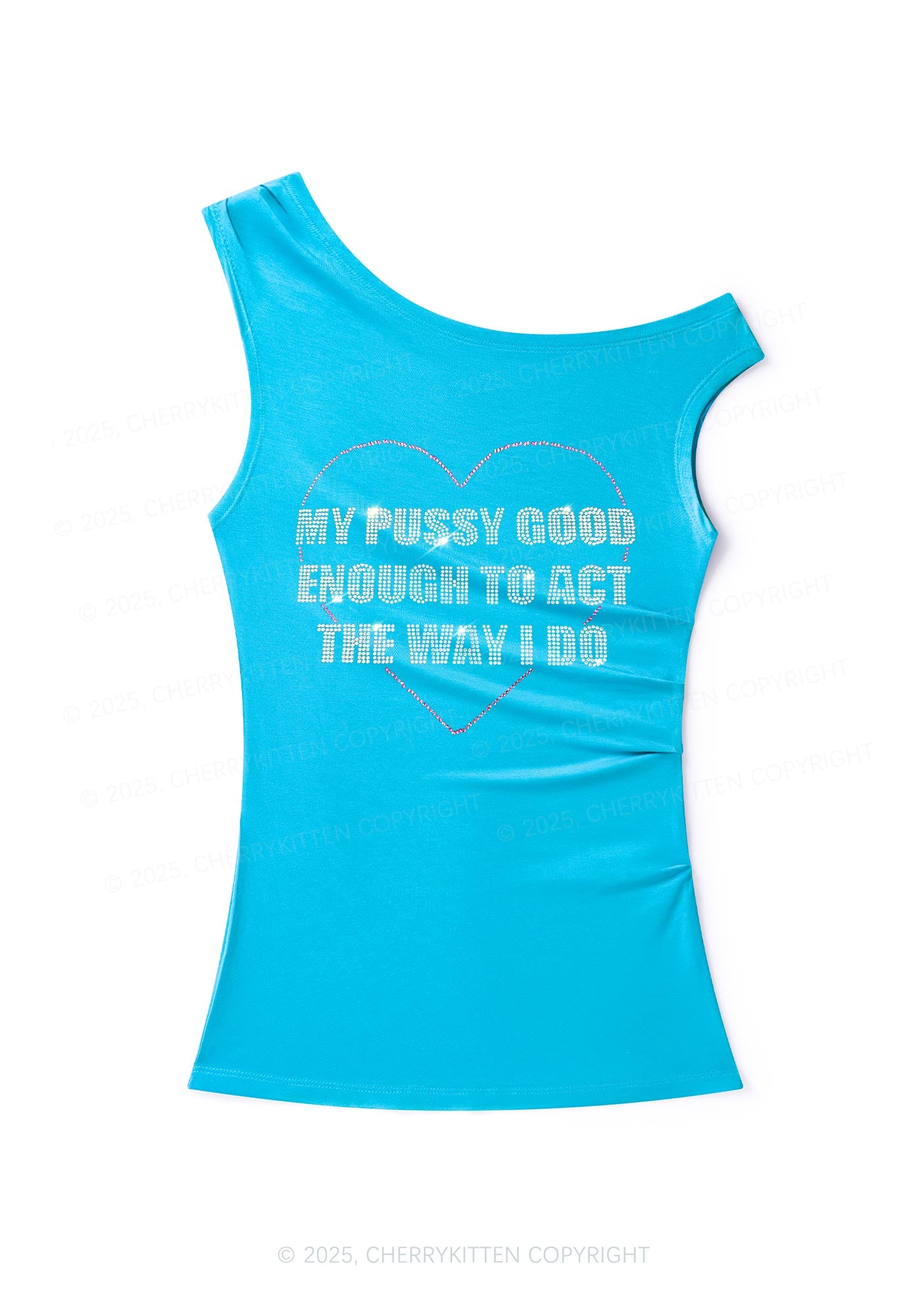 Rhinestone Good Enough To Act Y2K Off Shoulder Tank Top Cherrykitten