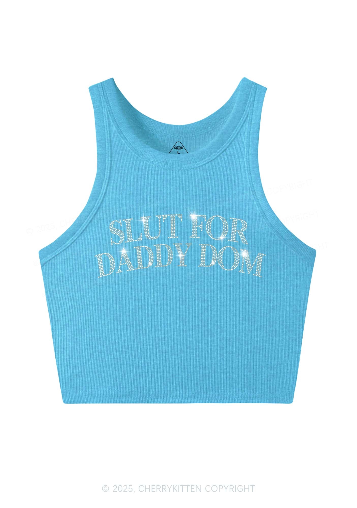 Rhinestone Slxt For Daddy Dom Y2K Crop Tank Top Cherrykitten