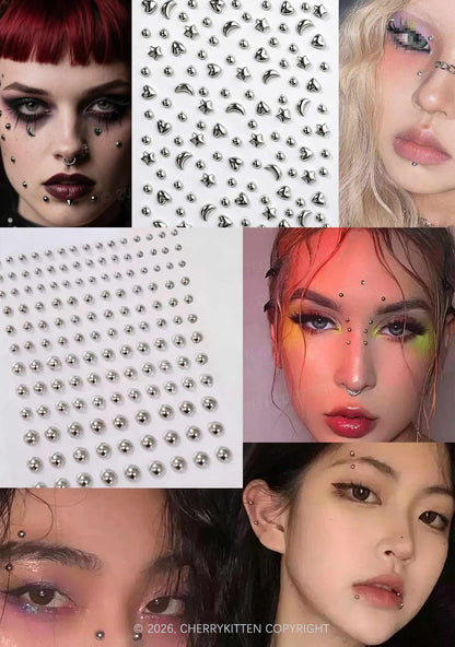 1pc Silver Gothic Studs Y2K Fake Face Piercings Cherrykitten