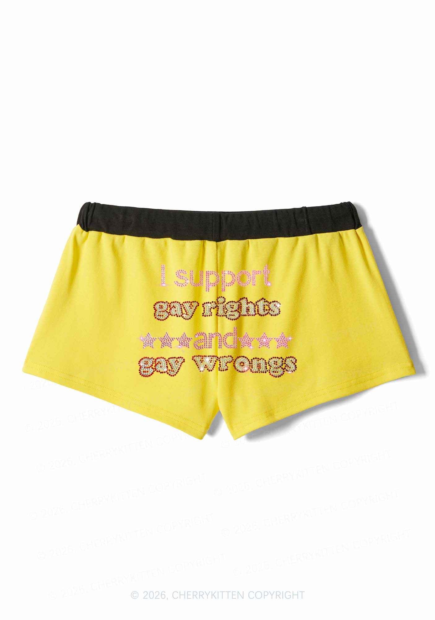 Rhinestone I Support Gay Rights Y2K Drawstring Mini Shorts Cherrykitten