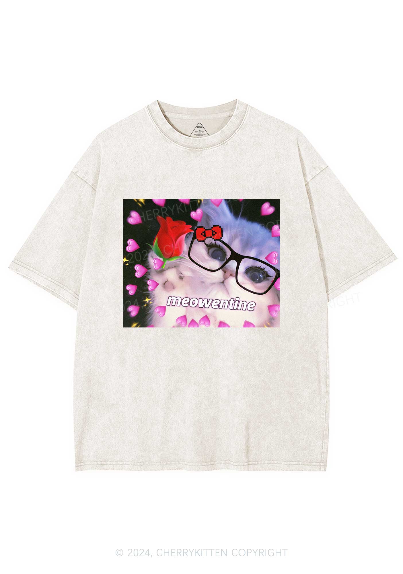 Meowentine Kitten Y2K Valentine's Day Washed Tee Cherrykitten