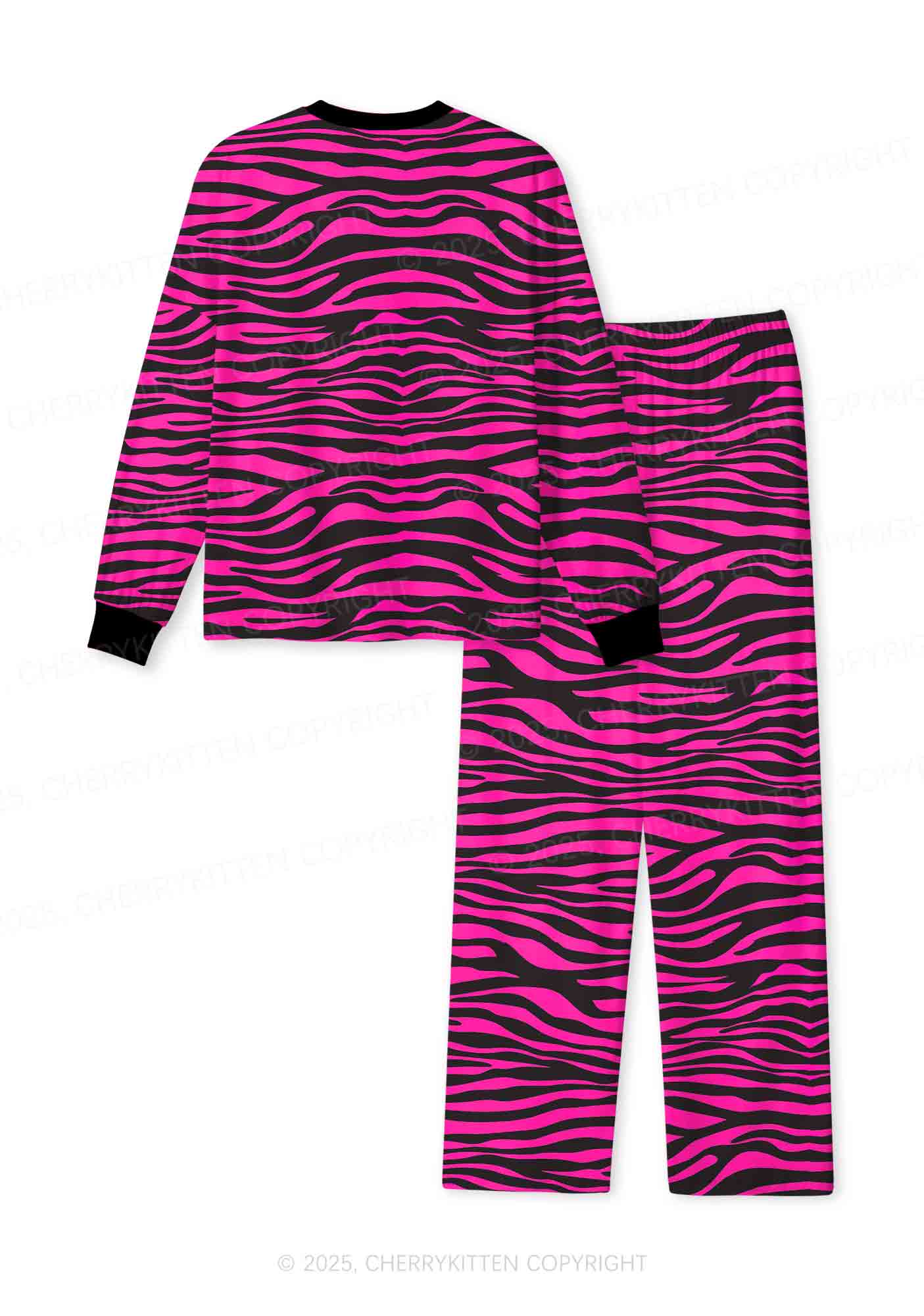 Pink Wave Y2K Print Long Sleeve Pajama Set Cherrykitten