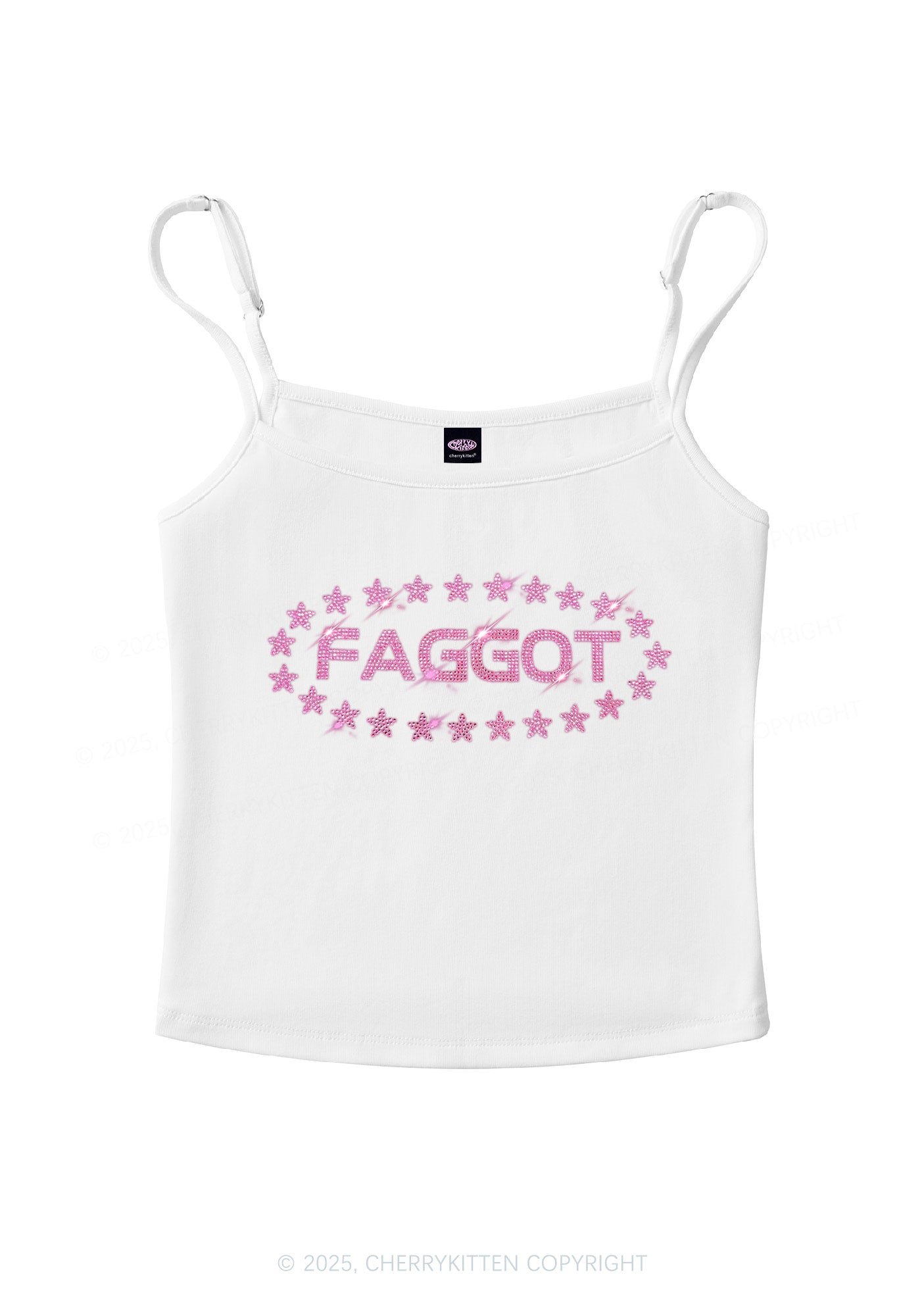 Rhinestone Pink Faggot Stars Pride Y2K Spaghetti Strap Cami Cherrykitten