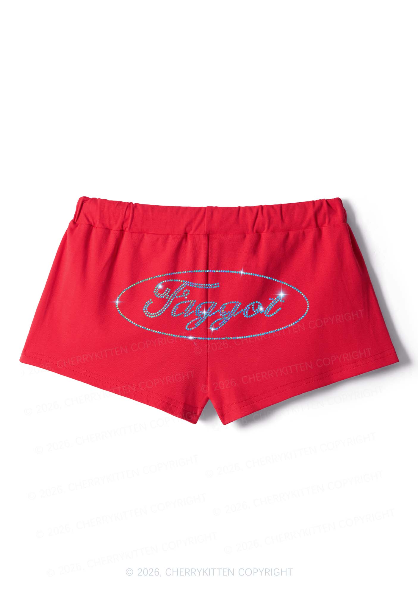 Rhinestone Oval Faggot Pride Y2K Drawstring Mini Shorts Cherrykitten