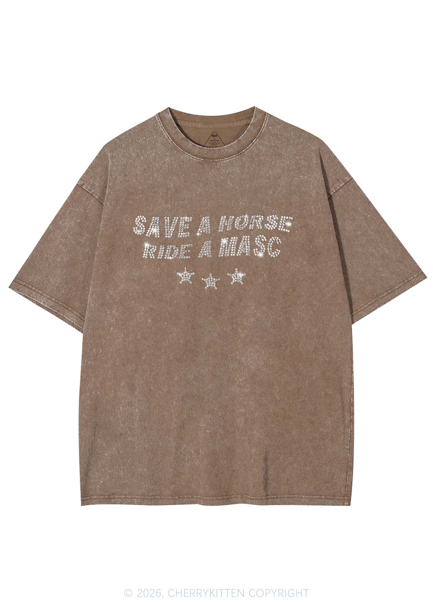 Rhinestone Ride A Masc Pride Y2K Shirts Washed Tee Cherrykitten