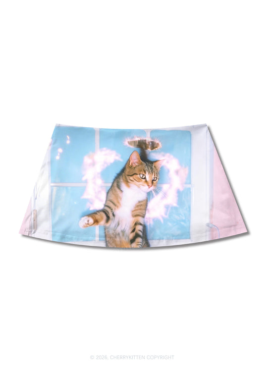 Disco Cat Y2K Print Mini Skirt Cherrykitten