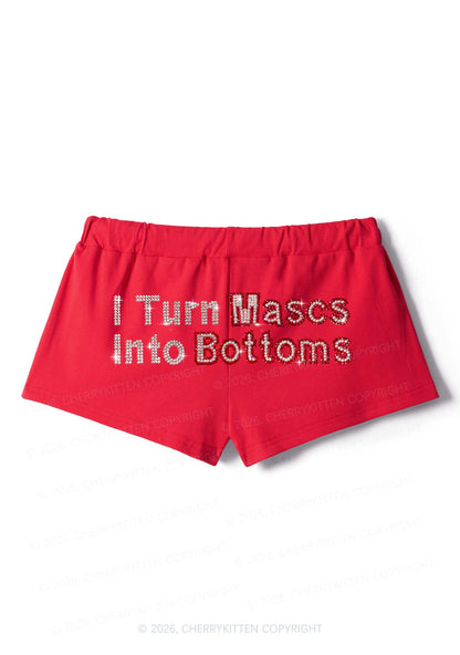 Rhinestone I Turn Mascs Into Bottoms Y2K Drawstring Mini Shorts Cherrykitten