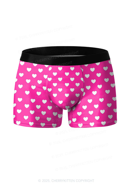 White Heart On Pink Valentine's Day Y2K Print Couples Boxer Thong Set Cherrykitten