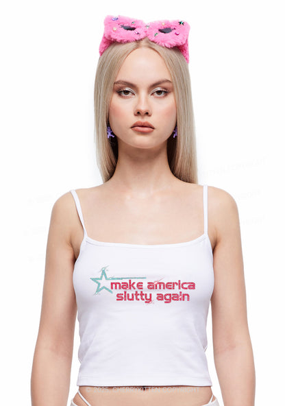 Rhinestone Make America Slxtty Again Y2K Spaghetti Strap Cami Cherrykitten
