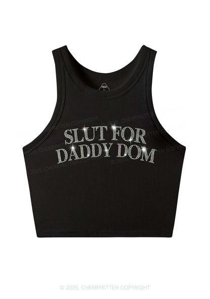 Rhinestone Slxt For Daddy Dom Y2K Crop Tank Top Cherrykitten